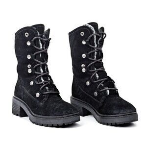 Zodiac Wmn Canyon Water Repellent Faux Fur Black Distressed Suede Boots size 8.5